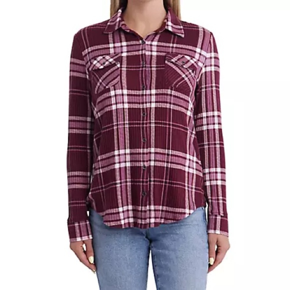 Como Vintage Plaid Burgundy Button Down Shirt
